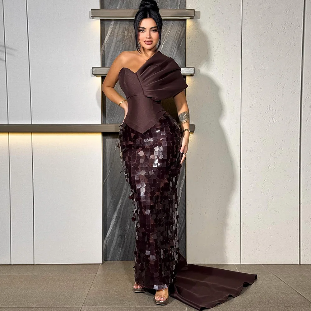 Luxury Satin Mermaid Evening Dress Graceful Panel Train Customized Prom Dresses Delicate Sequined Special Occasion Gowns