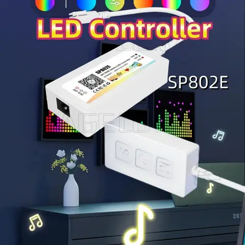 SP802E DC5-24V SPI RGB Matrix LED Controller can control led strip line light and screen light Wi-Fi Bluetooth music modes APP