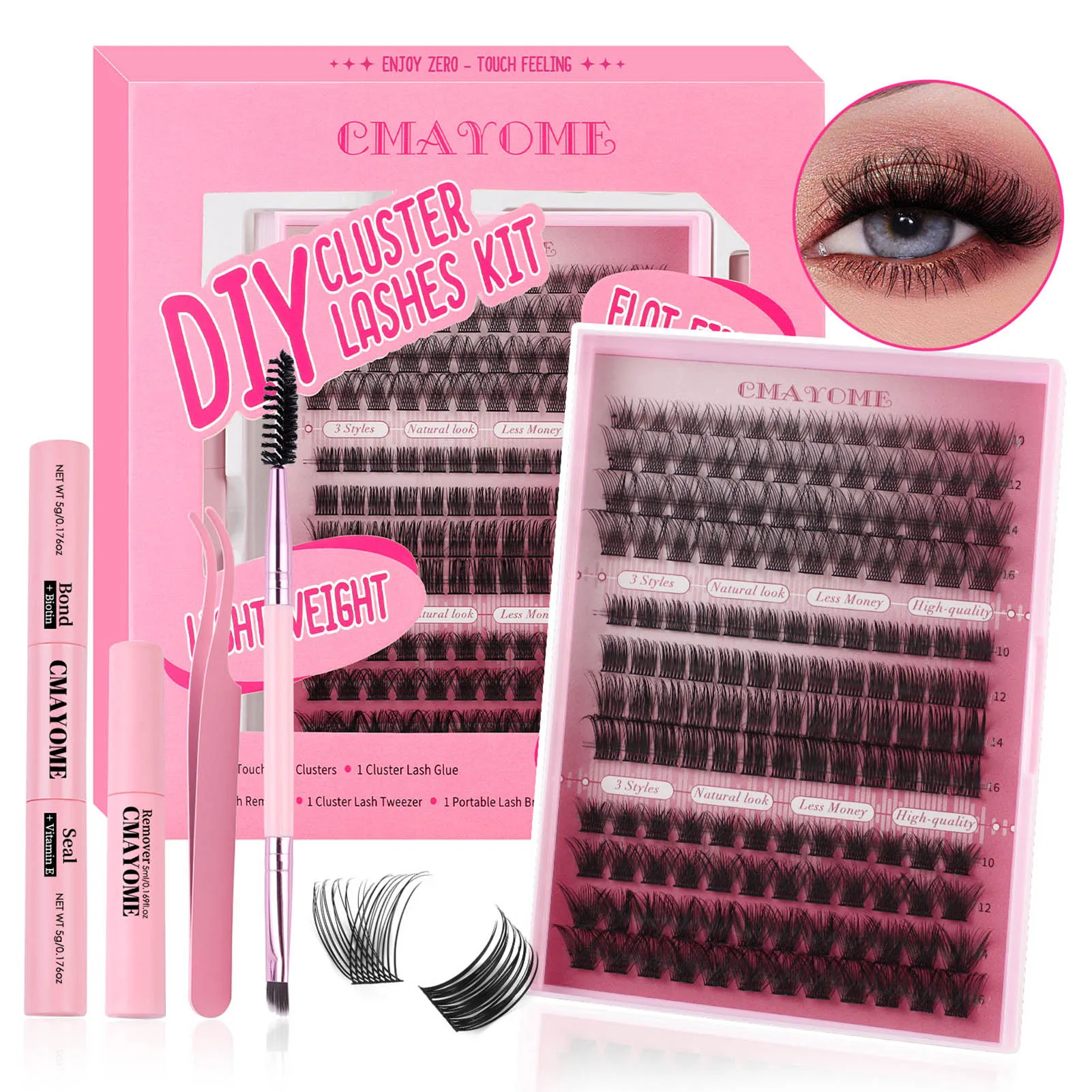 148pcs Fluffy cluster lashes set Bond and seal strong glue kit russian volume Thick curly Eyelash Extension natural make up