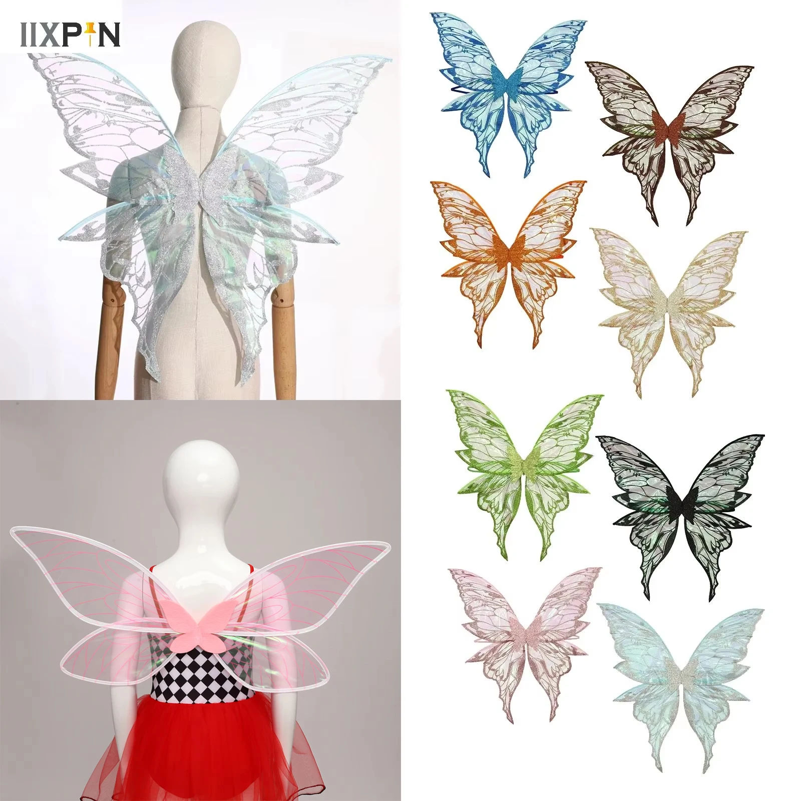 

Women Girls Butterfly Fairy Wings Costume Sparkle Princess Angel Wing for Halloween Party Favor Cosplay Costume Dress Up Props