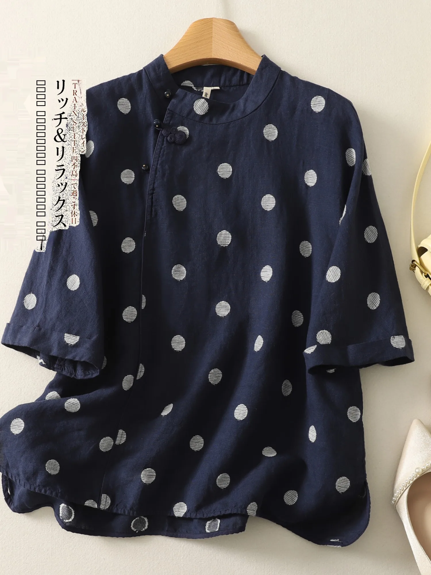 

Retro Sle Embroidered Cotton Linen irt Women's Summer Loose Fit Button up Stand Collar ort Sve Top