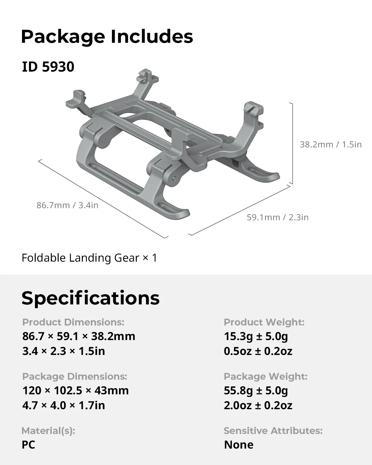 SmallRig Opvouwbaar Drone Landingstel voor DJI Neo 2, snel opvouwbaar ontwerp, verhoogde bescherming, beschermt de gimbal en lens -5930