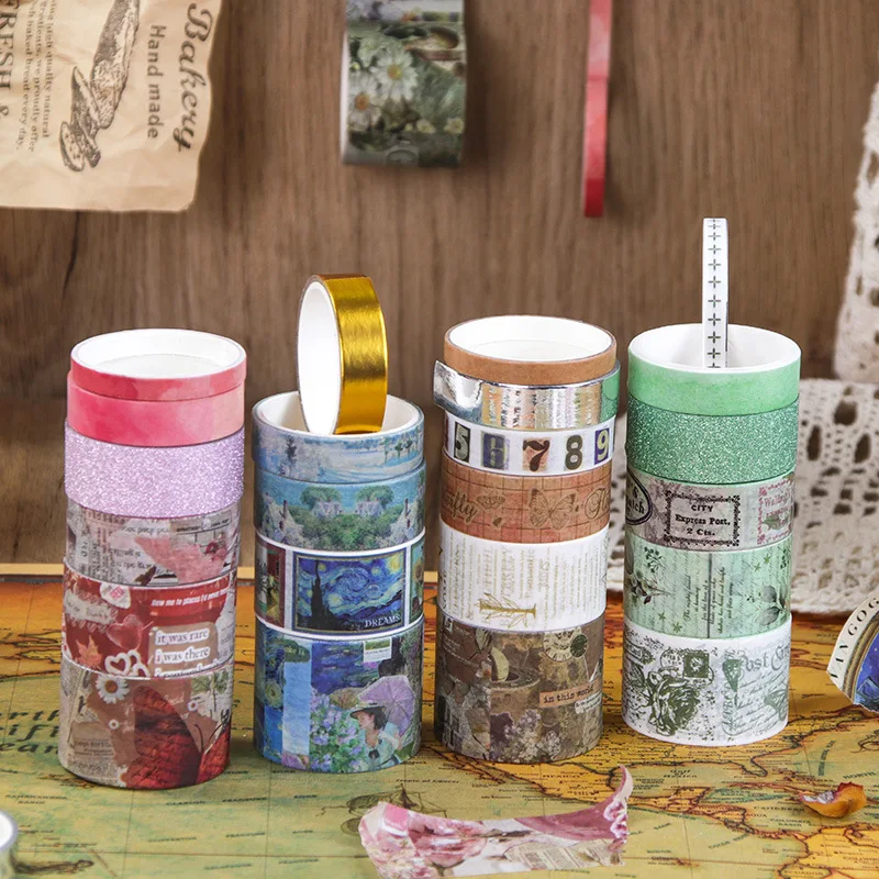 Contain Random Items, Retro Style Washi Tape Set, Multicolor Foil Washi Tapes for Hand Account, Scrapbook