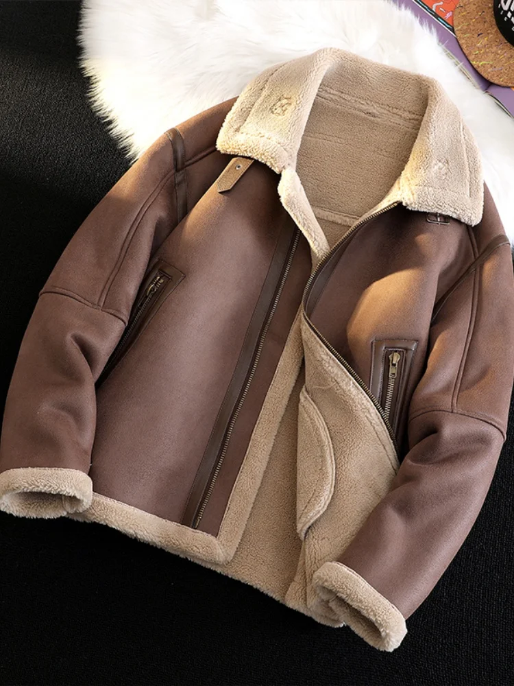 

Мужская куртка из овечьей шерсти на осень-зиму, модная утепленная теплая куртка на молнии из смесового хлопка и полиэстера, молодежная трендовая верхняя одежда