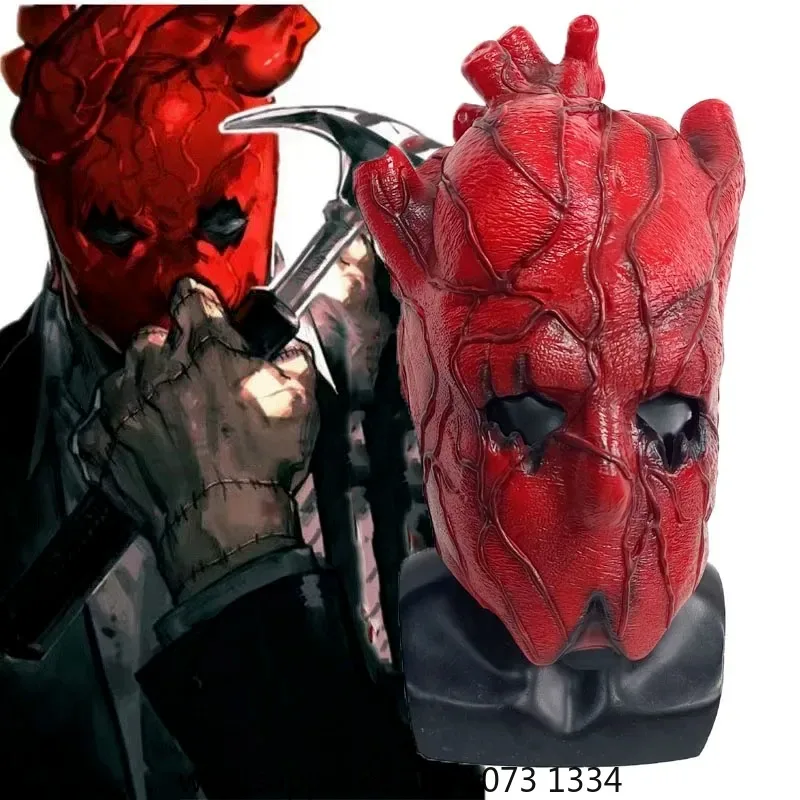 Anime Dorohedoro Shin Heart Red Mask Cosplay Costume Scary Bloody Latex Helmet Fancy Adult Unisex Halloween Prop
