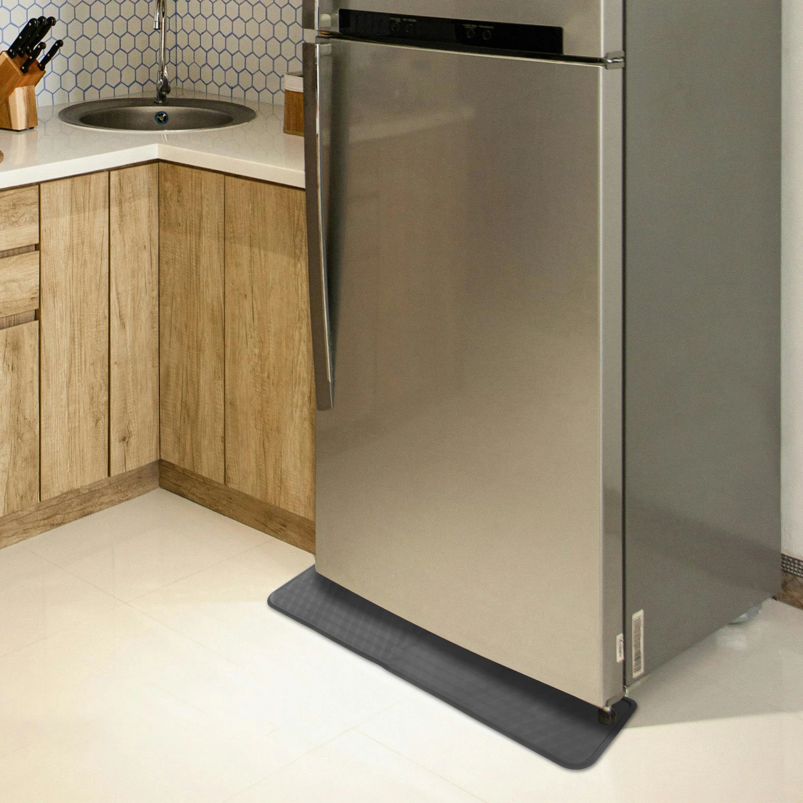 

1pcs Refrigerator Spill Floor Protector Black Anti-Slip Drip Catcher Tray For Mini Freezer Modern Kitchen Decor Splash Guard