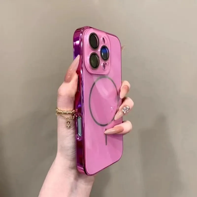 

Glossy Tempered Glass Luxury Magnetic Phone Case For IPhone 16 15 14 13 12 11 Pro Max Lens Protect Back Cover For Magsafe