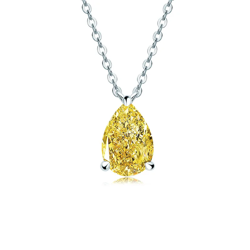 

Fashion Lab Created Diamond Jewelry S925 Sterling Silver 7*10 Pear-Shaped Yellow Pendant Necklace for Women Gift