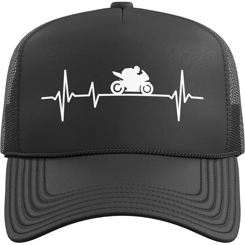 Motorcycle Rider Heartbeat Race Bike Motorcyclist Biker Trucker Hat with Adjustable Mesh Back