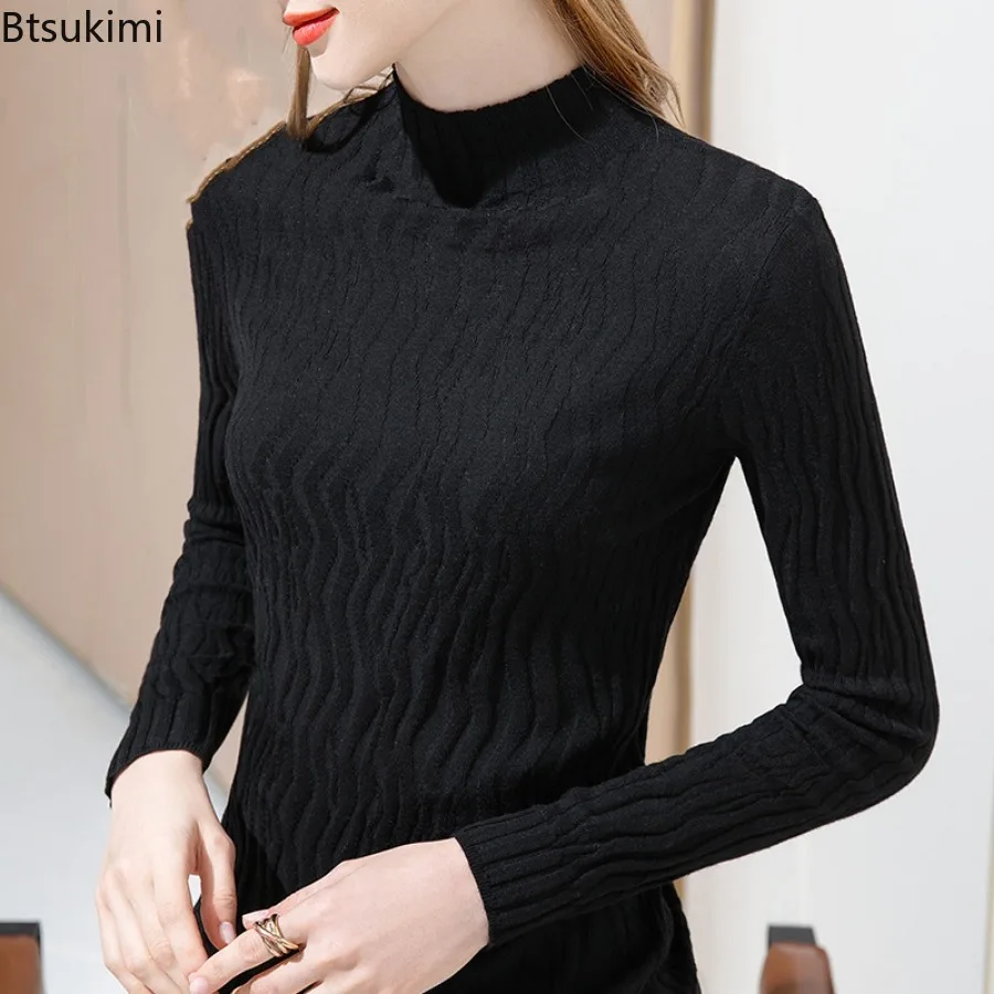 

Fashion and Elegant Women Clothing 2025 Autumn Winter Half High Collar Knitted Thin Sweater Women's Slim Bottoming Tops Pullover