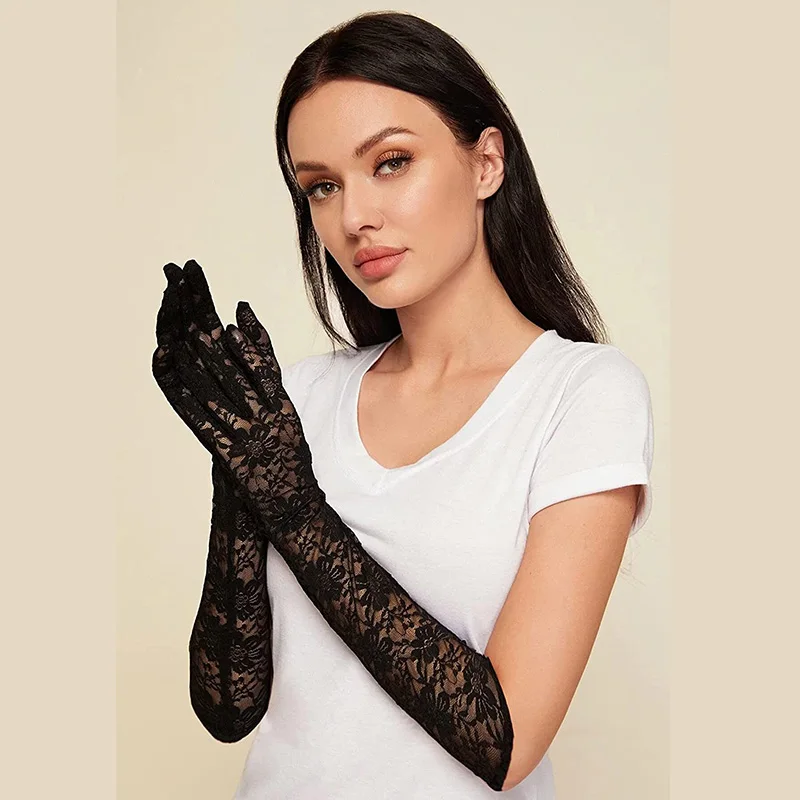 40cm Women Sexy Hollow Lace Summer Drive Cycling Breathable Gloves Thin Transparent Exquisite Etiquette Lolita Cosplay Soft