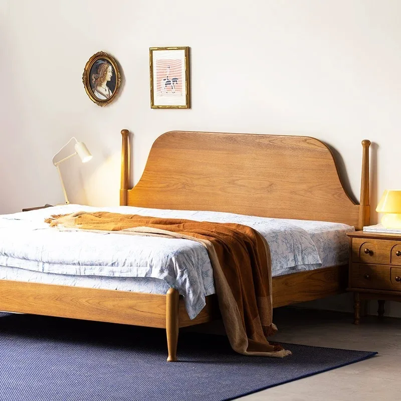 Myanmar old teak log bed, all solid wood antique master bedroom wedding bed 1.8 meters double bed
