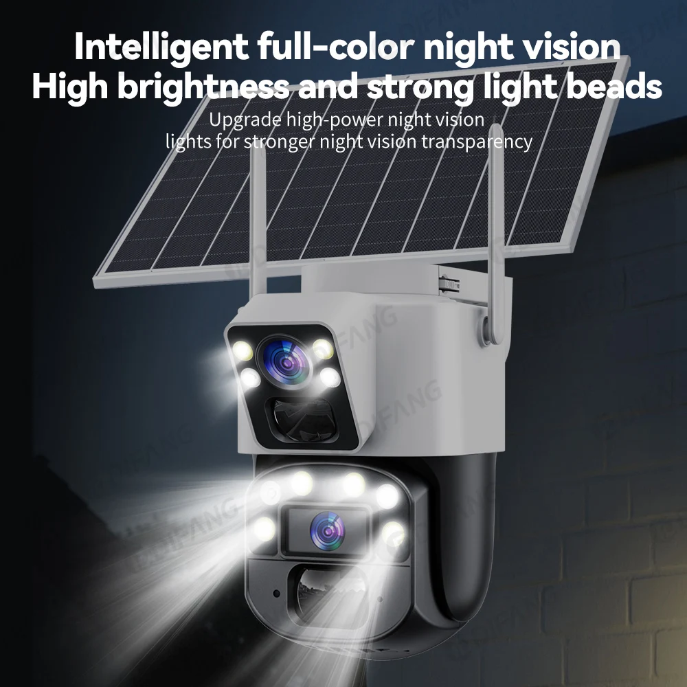 Solarbetriebene 4G/WiFi-Überwachungskamera, 4K 8MP Dual Lens Outdoor PTZ, kein Netzkabel erforderlich, Vollfarb-Nachtsicht, wasserdicht