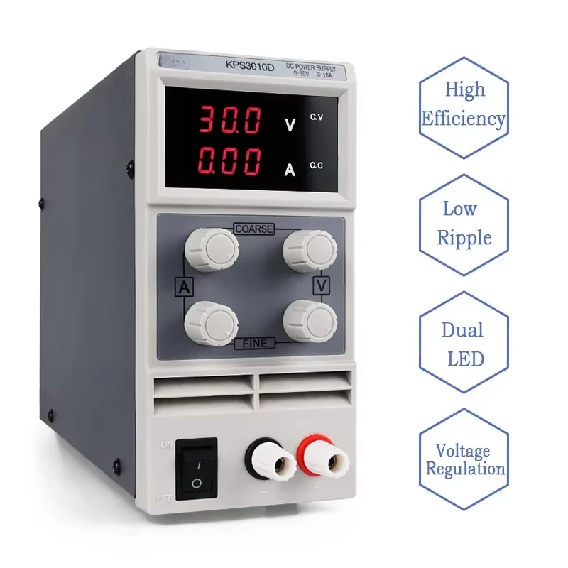 

KPS305D DC Power Supply 0.01V/0.001A Resolution | 0 - 30V 0 - 5A, Temp Control Fan, 110/220V, 150W