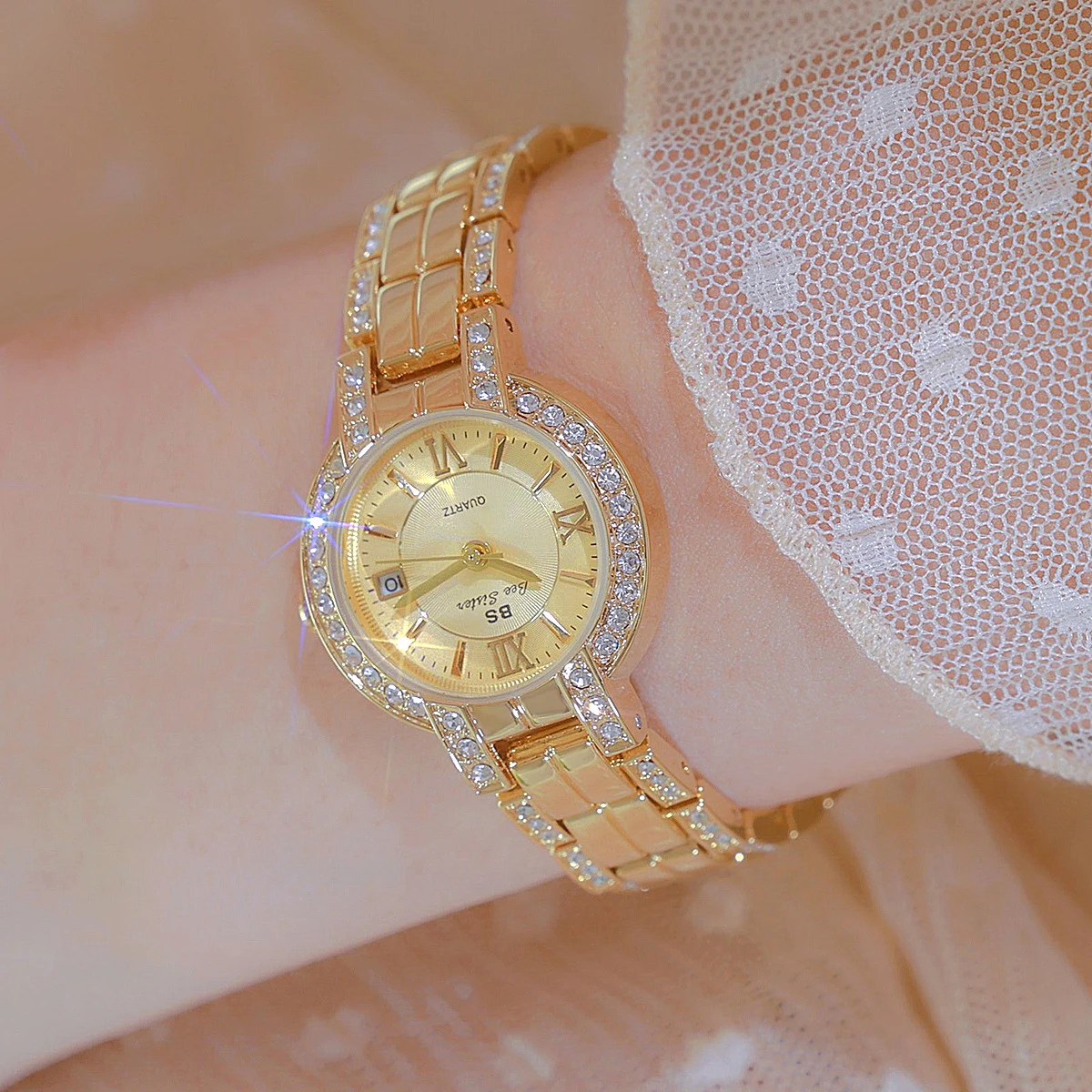 Luxury Ladies Watches Gold Silver Stainless Steel Bracelet Quartz Wristwatch Crystal Diamond Watch Women Gift