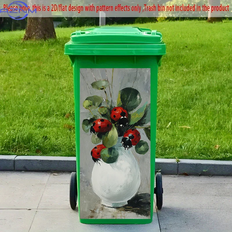 [2D Flat Printing] 1pc 2D Pattern Printed Kitchen Trash Can Sticker, X Cm Ladybug Vase Centerpiece, Themed Kitchen Home Decor
