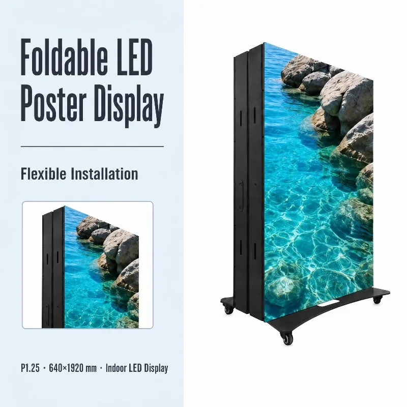 Vishow5.0 Indoor P1.25 Folding LED Poster Screen 640x1920 HD Advertising Display 500cd Brightness 2-Year Warranty Cloud-Based