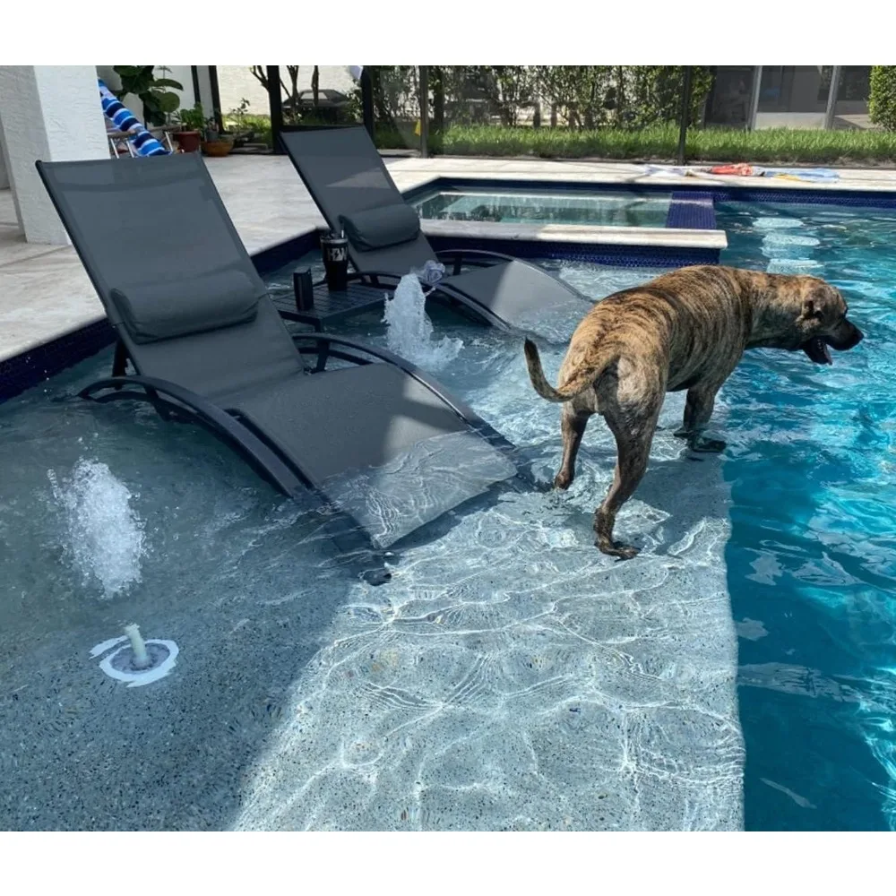 

Patio Chaise Lounge Set of 3 Outdoor Lounge Chair Beach Pool Sunbathing Lawn Lounger Recliner Chiar Outside Tanning Chairs