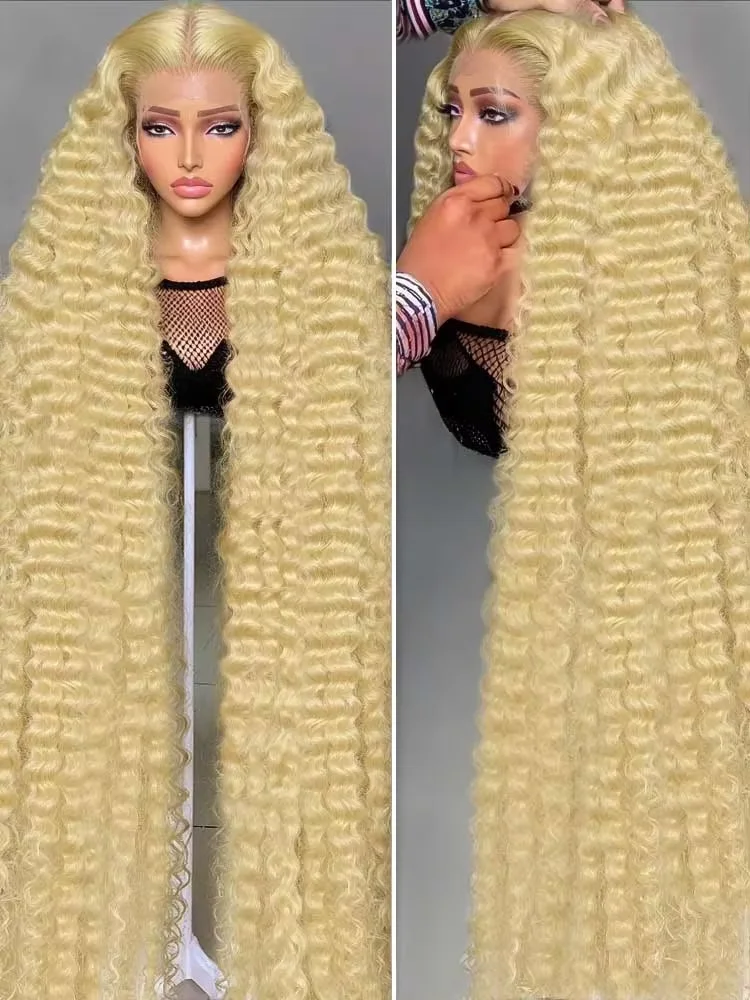 

250%Density 613 Deep Wave 13x6 HD Lace Frontal Wigs Curly Human Hair 40 Inch Honey Blonde Water Wave Lace Front Wigs For Women