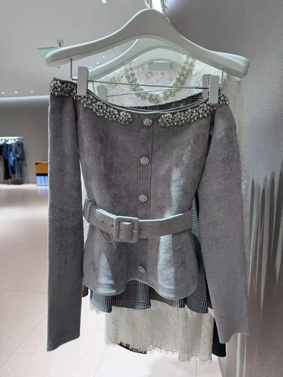 

Heavy Work Rhinestone ey Knitted One oulder Waist Cinching Slimming Women's Faion Autumn Winter Sweater by Heidd