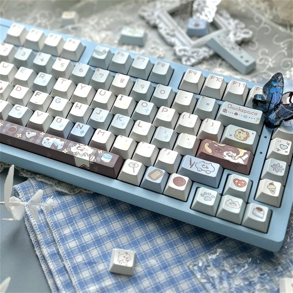 

Blossom Fire Assembly Jilly Cat Cute Keycaps Thermosublimation Cherry Height Keycap Set for MX Switch Mechanical Keyboards
