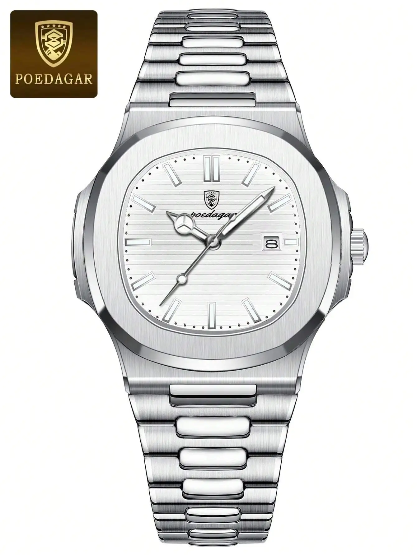 

Мужские кварцевые часы из нержавеющей стали с окошком для даты и светящимися стрелками