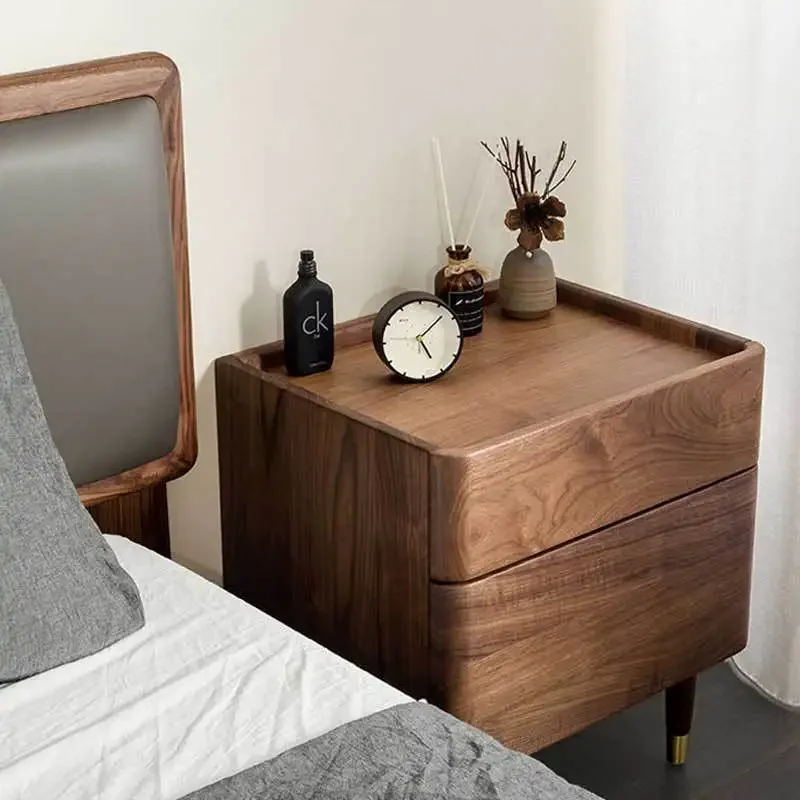 Table de chevet moderne et simple en noyer noir d'amérique du nord, pour chambre à coucher, bois de cerisier, rangement anti-roulis, table de chevet