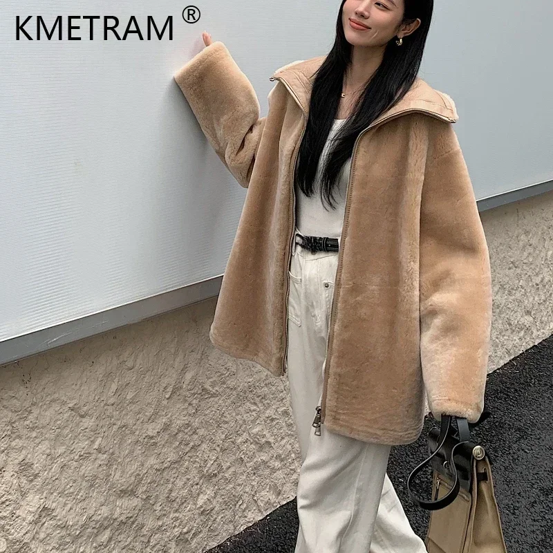 

Merino Fur Jackets for Women 2024 Natural Lamb Leather Fur Jacket Luxury Winter Lapel Mid-length Chic Real Fur Coat Abrigo Mujer