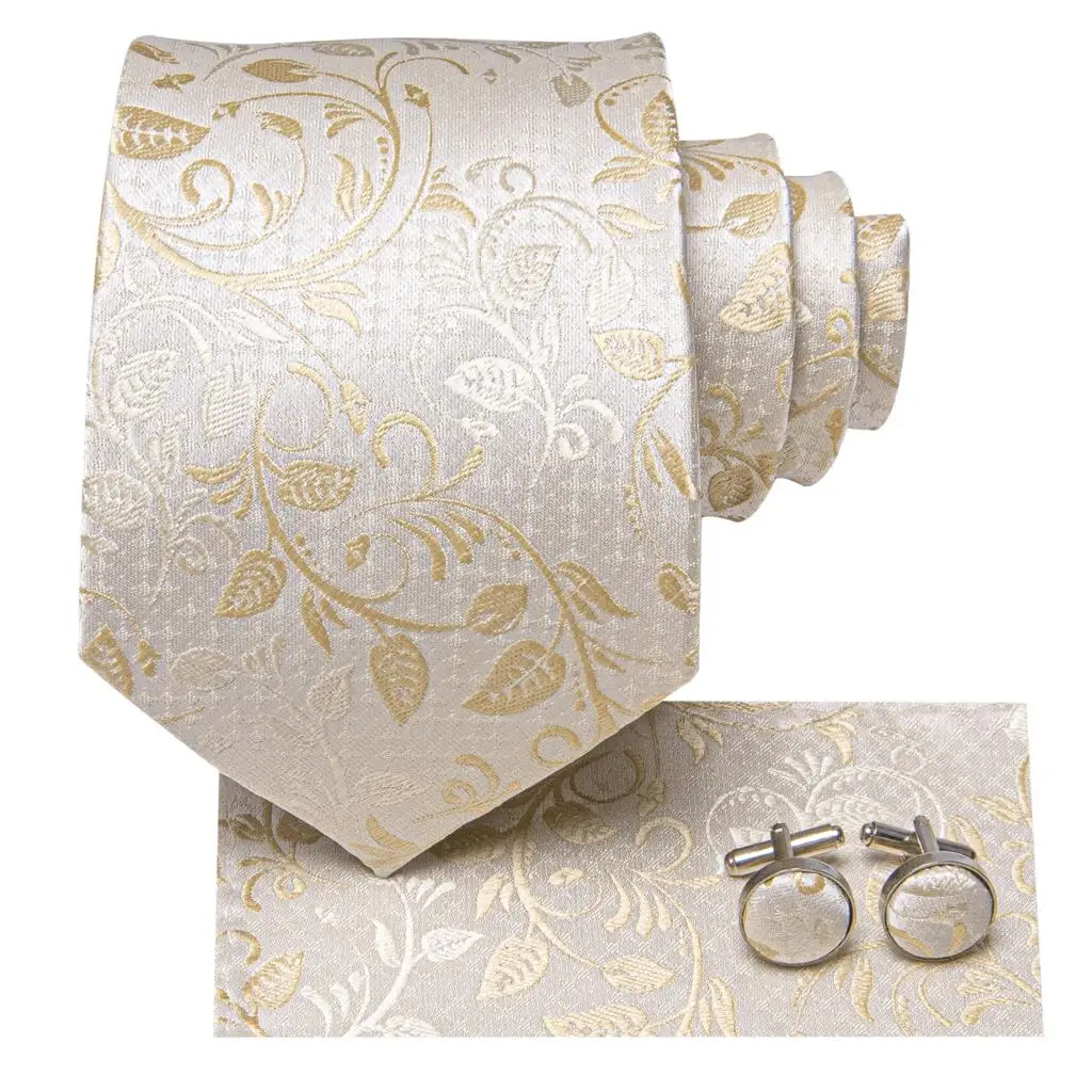 Hi-Tie Dasi Pernikahan Desainer Motif Bunga Warna Beige Champagne Untuk Pria, Set Dasi Pria Dengan Sapu Tangan & Kancing Manset, Hadiah Untuk Pesta Bisnis, Dropshipping