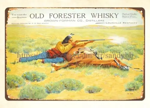 Old Forester Whisky horse shooting metal tin sign inspirational