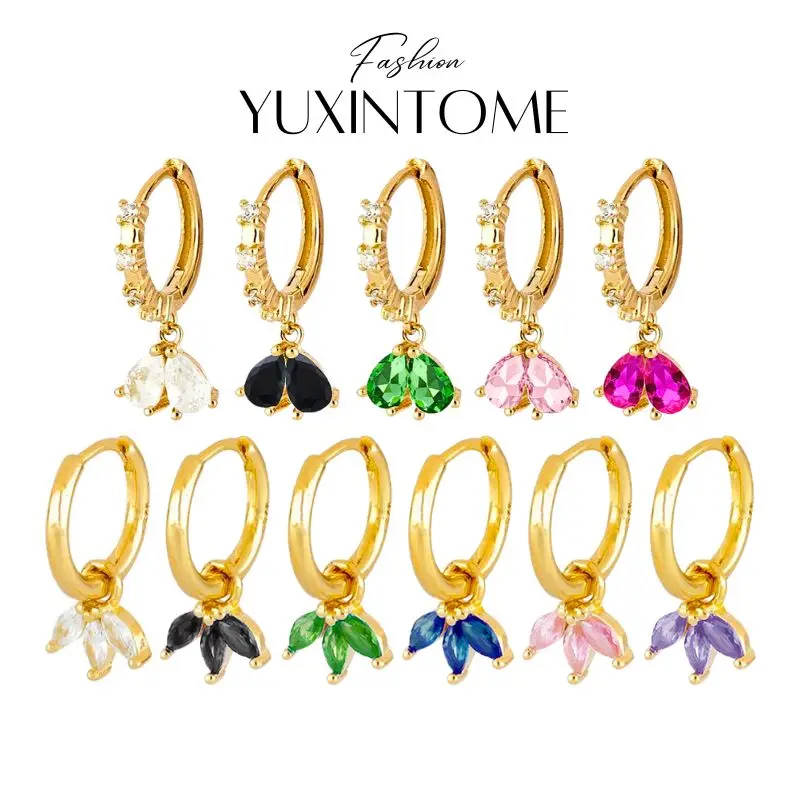

925 Sterling Silver Needle Colorful Zircon Crown Horse Eyes Pendant Earrings Luxury Flower Hoop Earrings Women's Fashion Jewelry