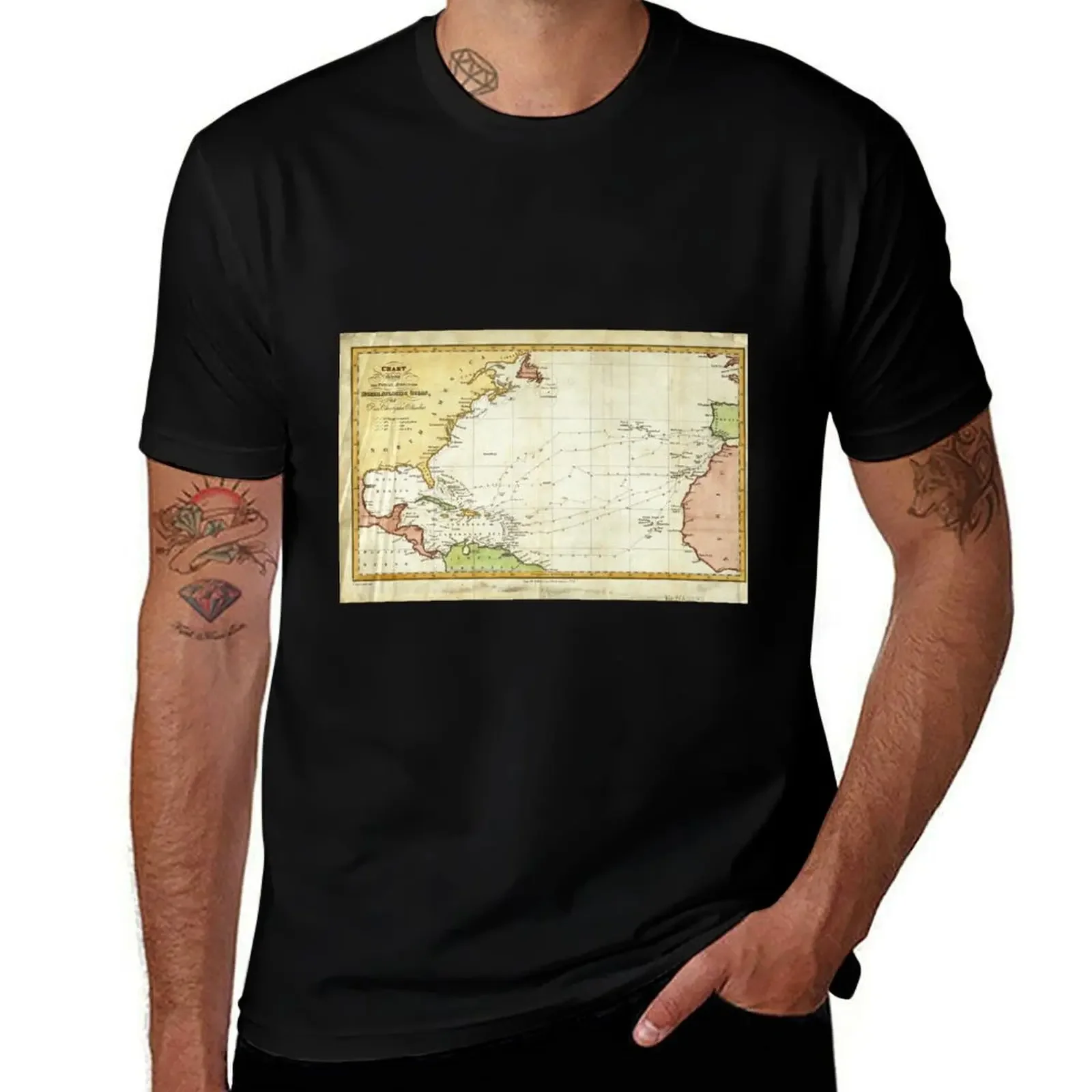 Vintage Christopher Columbus Voyage Map (1828) T-Shirt plain man clothes black t-shirts for men