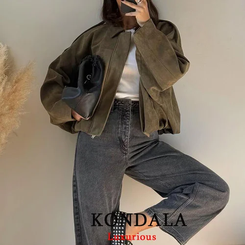 KONDALA, cazadora informal suave Martini verde para mujer, manga larga acampanada, abrigos de gran tamaño para Otoño e Invierno, prendas de vestir a la moda 2025