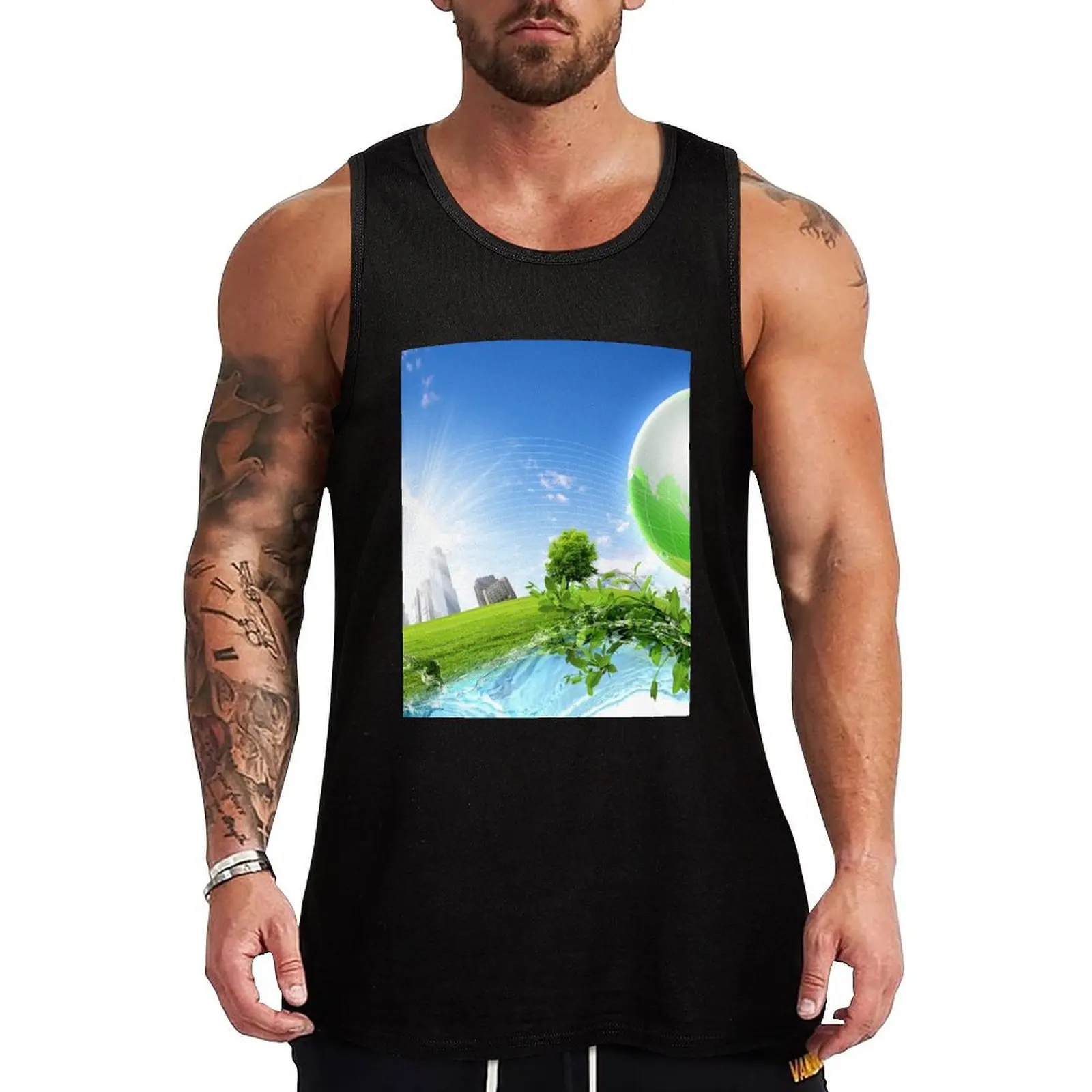 

Frutiger Aero Global Nature City Tank Top Outdoor Casual Tank Top Loose Sleeveless Summer Tee