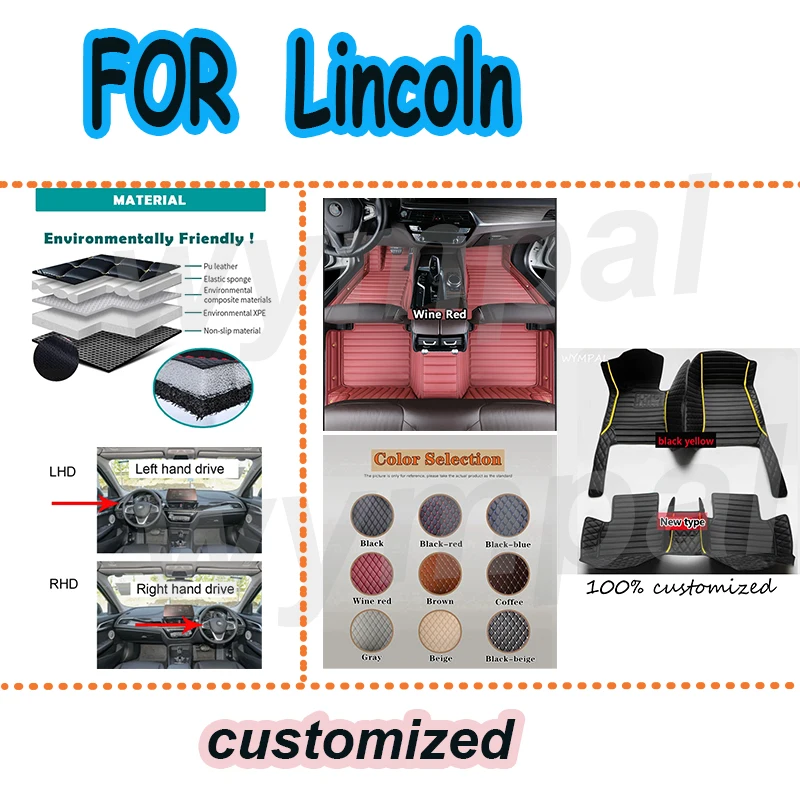 LUXURY CarFloor Mats For  Lincoln MKZ MKS MKC MKX MKT   LS Nautilus Continental Navigator Town Car L Corsair Mark VII Aviator