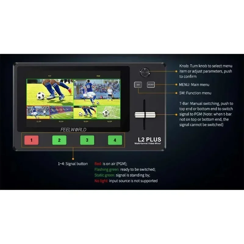 In stock  Feelworld L2 PLUS Multi-camera hd Mi Video Mixer 5.5 Inch LCD Touch Screen Control Chroma Key USB3.0 Live Streaming