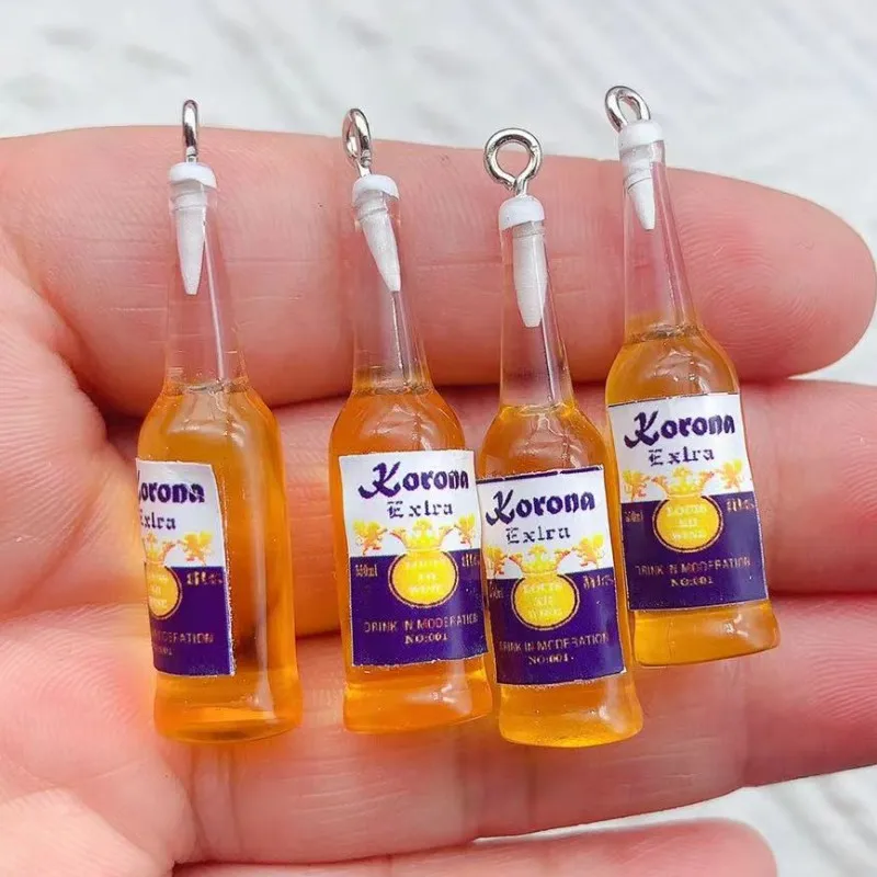 LLavero de botella de cerveza de resina simulada, dijes para manualidades Diy, Bar, botellas de bebidas, pendientes, accesorios de joyería, 10 unids/lote por paquete