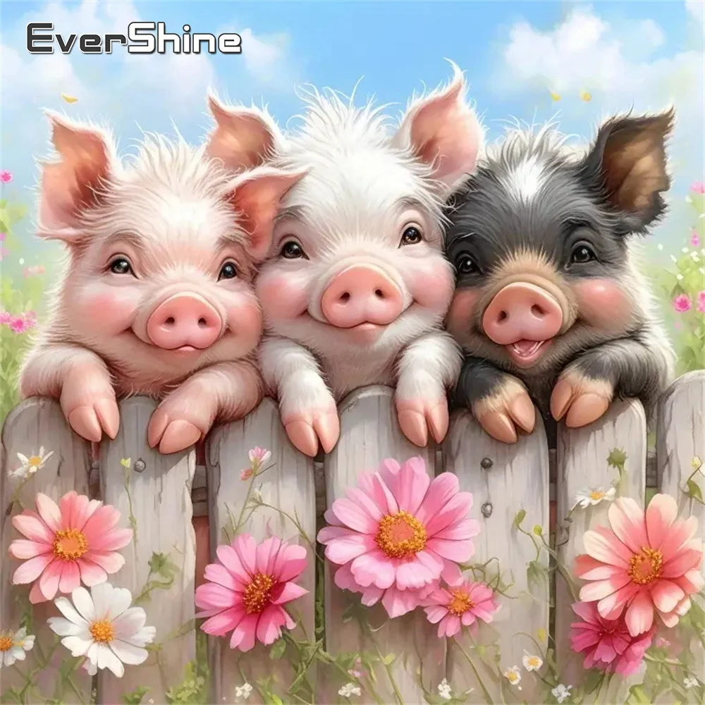 Evershine Schwein Diamant Mosaik Tier DIY Malerei Cartoon Muster für Erwachsene Anfänger Blume Kind Hobby Bild Strasssteine