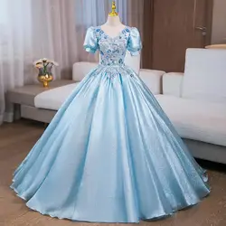 Customized Ball Gown Quinceanera Dresses Appliques Puff Sleeves Prom Birthday Party Gowns Formal Vestido De Anos Sweet 16