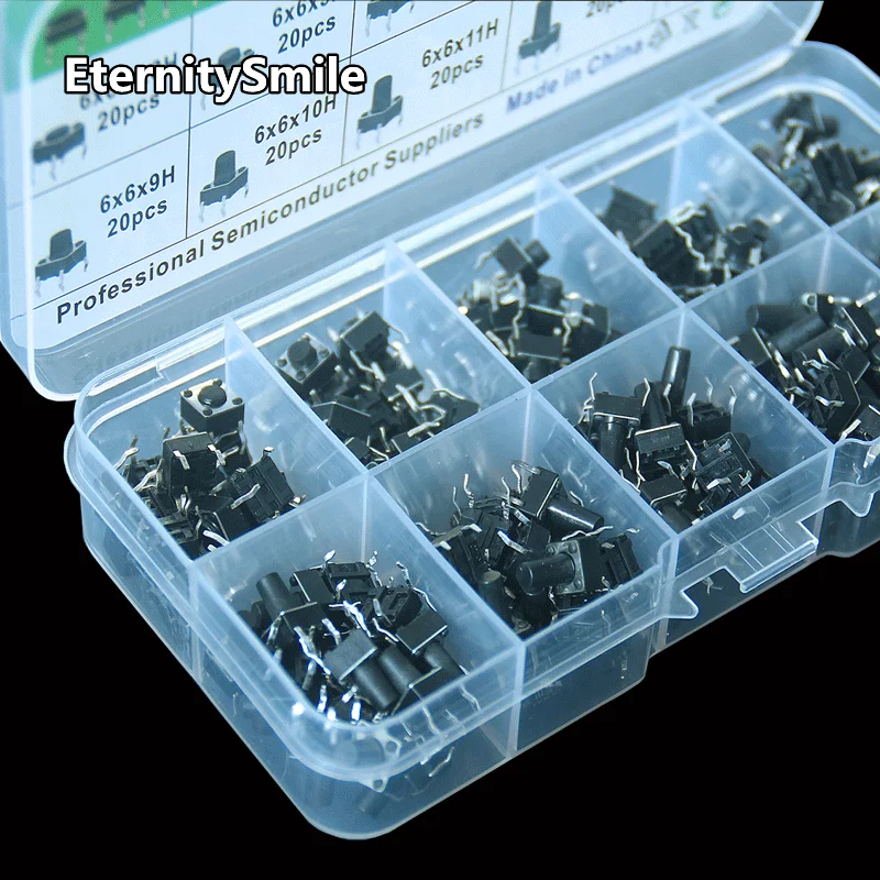 200Pcs/Box Tactile Push Button Switch Kit Touch 6 * 6 * 4.3/5/6/7/8/9/10/11/12/13 MM Button 4 Pin DIP Key Micro Switch Sets