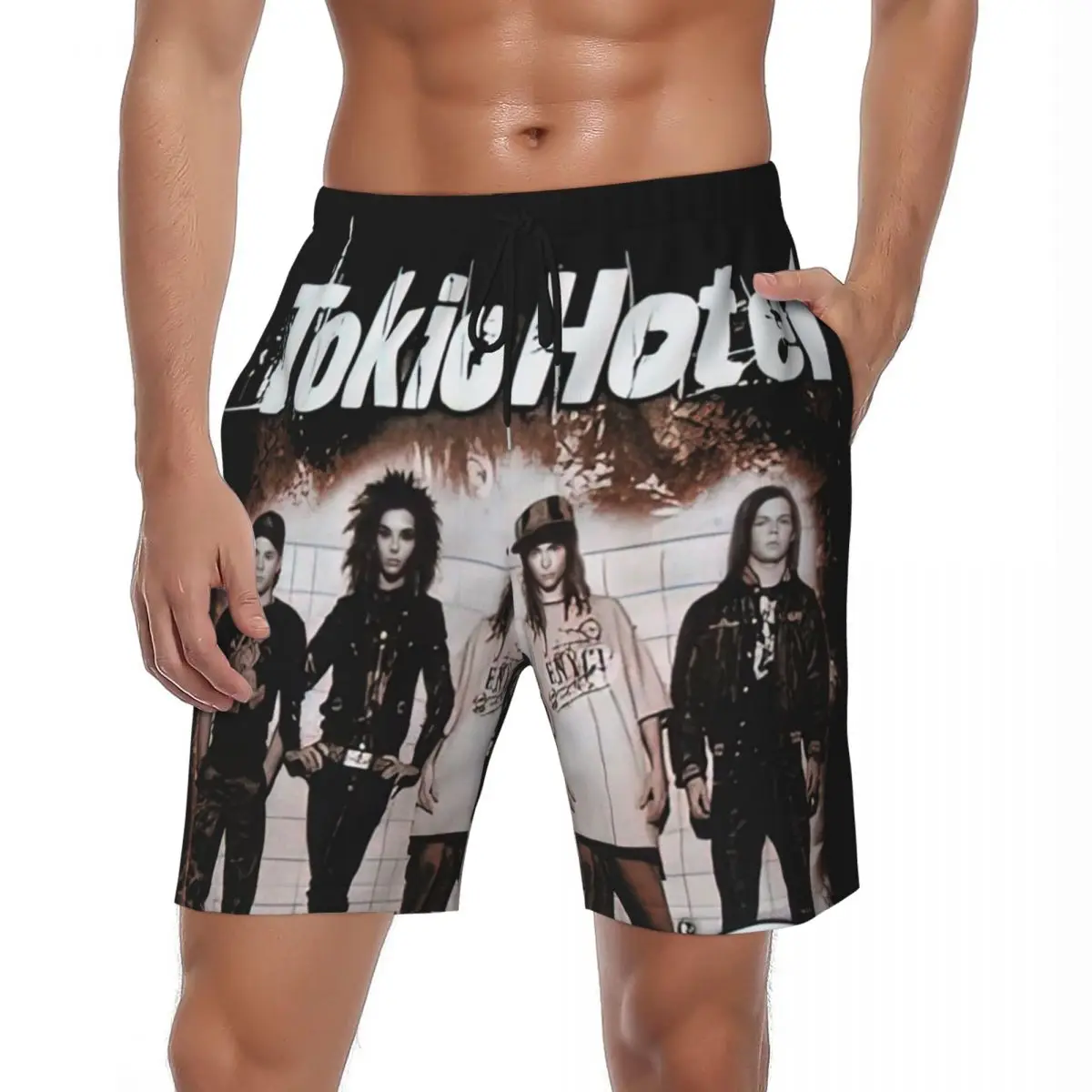 

Летние шорты для доски, мужские спортивные шорты Tokio для отеля, винтажные пляжные шорты в стиле рок-музыки, повседневные дышащие плавки, большие размеры