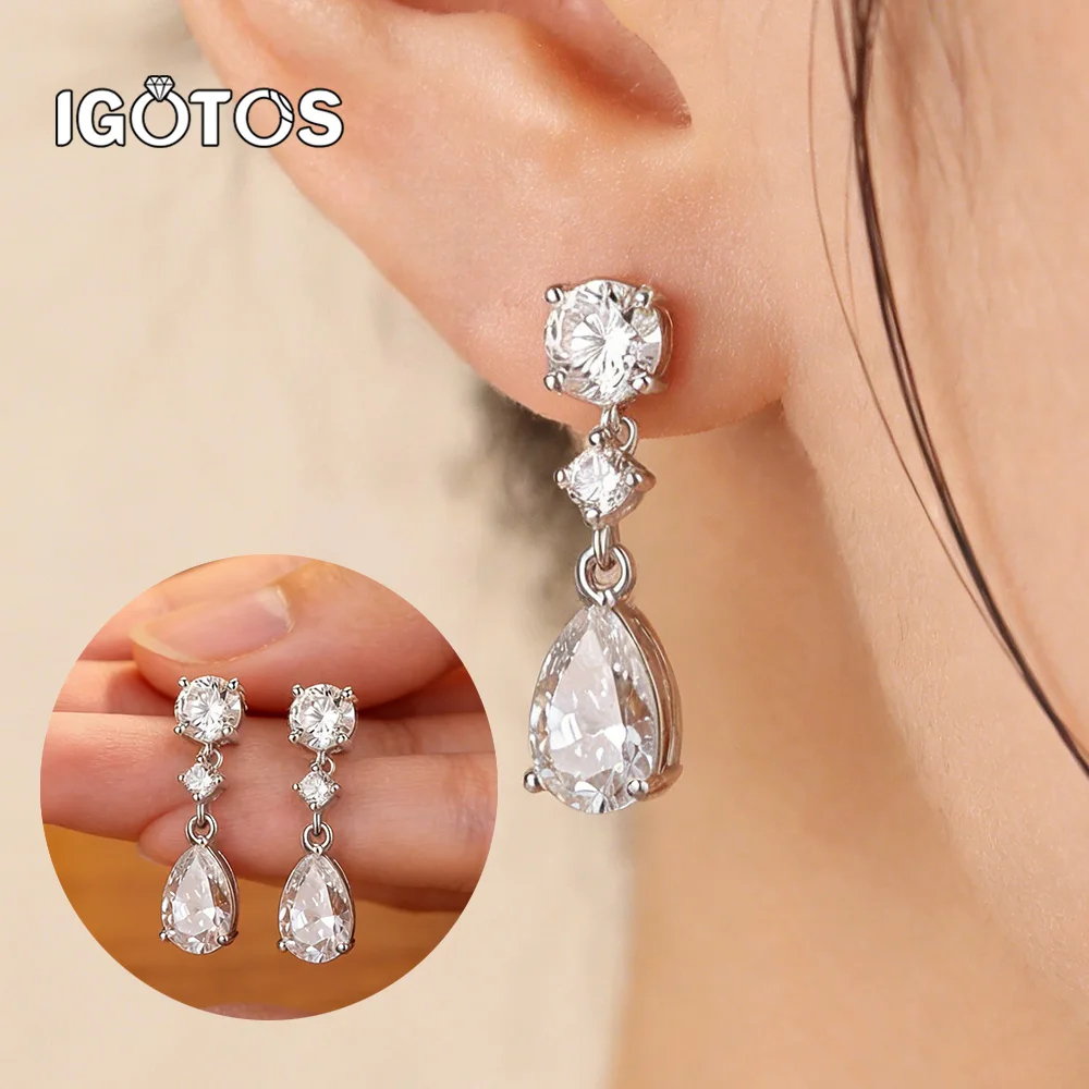 5*8mm Full Moissanite Drop Earring for Women GRA Certified 925 Sterling Silver 18K Gold Plated 3-Stones Dangle Diamond Earrings