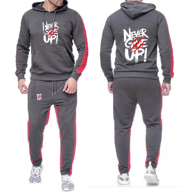 

2025 Not Afraid Of Failure Print Spring And Autumn Man's Solid-Color Sets Hip Hop Punk Hoodies+Sports Pants Suit
