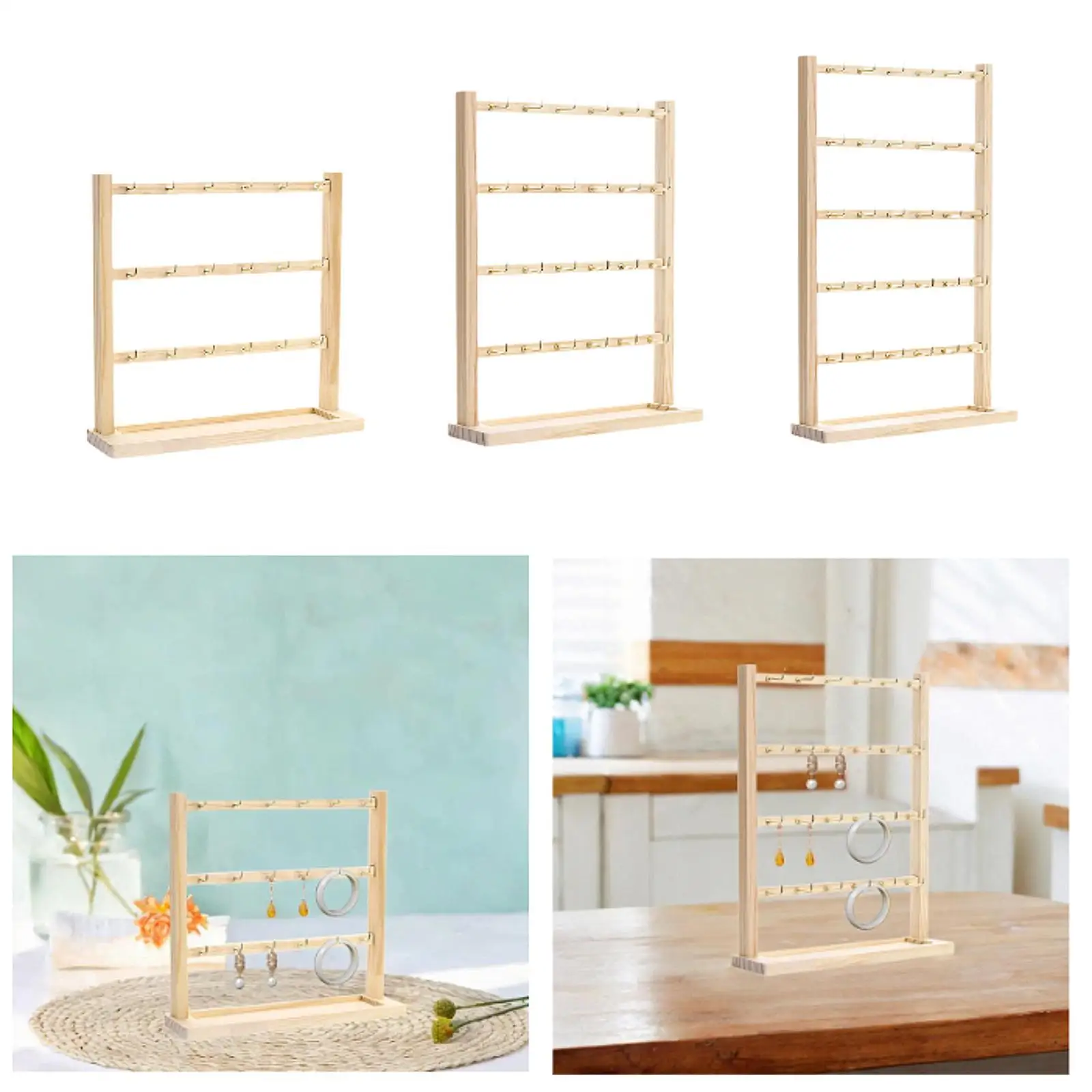 

Wooden Earring Display Stand Earring Holder Stand with Hooks Stable Base Portable with Tray Earring Rack for Rings Earings
