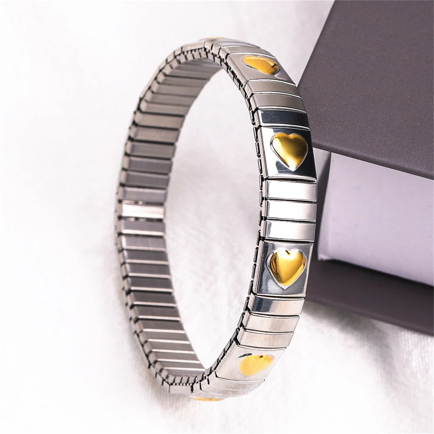 سوار عتيق من الفولاذ المقاوم للصدأ للسيدات ، سوار مرن بسيط على شكل قلب ، إكسسوارات مجوهرات عالية ، هدية حفلات ، اتجاه الموضة ، 316L #2