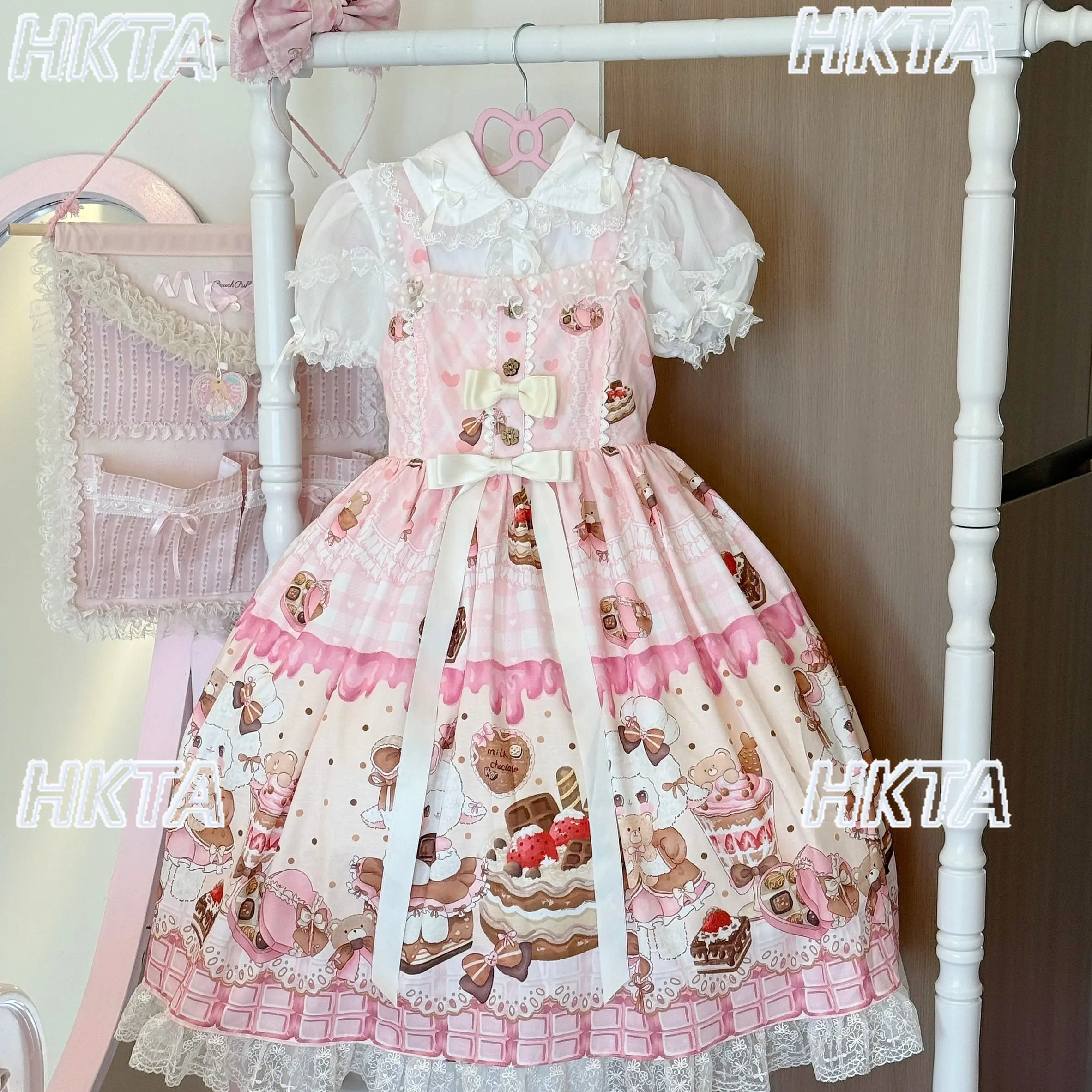 Vestido Lolita Original con Estampado de Dibujos Animados, Manga Larga, para Mujeres y Niñas, con Lazo Dulce, Estilo Kawaii, Princesa, para Fiestas de Cumpleaños