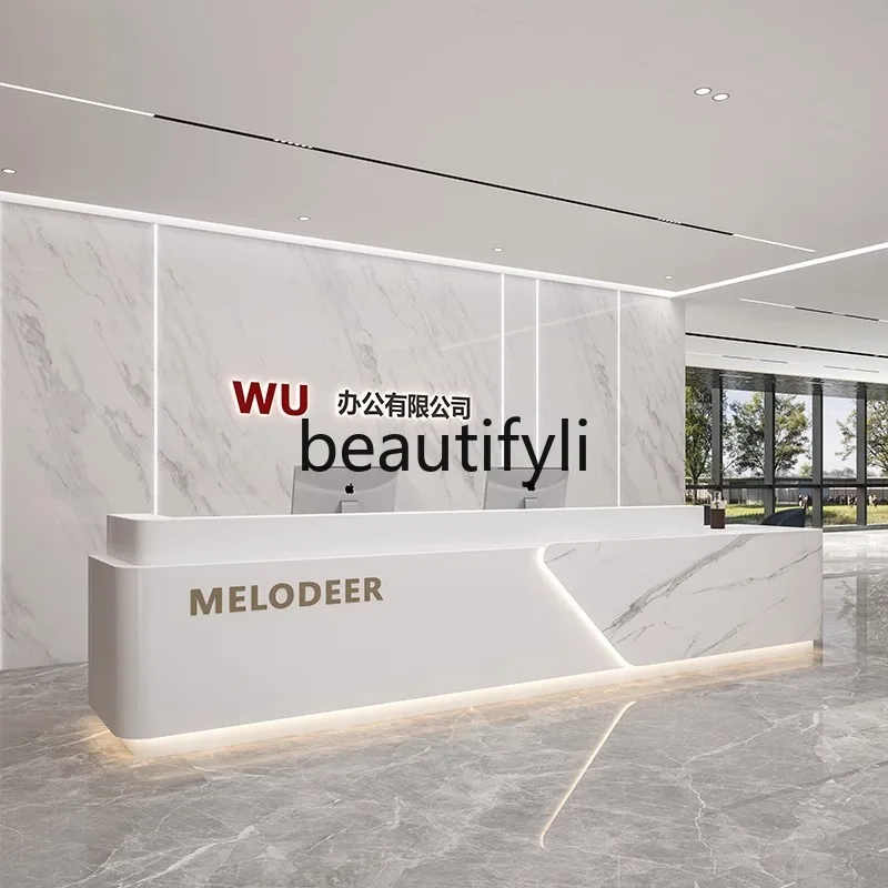 Modern simple company front desk paint hotel clubhouse marble reception checkout page beauty salon bar customization