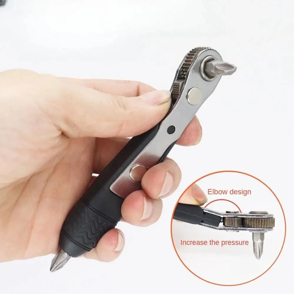Double Headed Black Mini Ratchet Screwdriver, Positive and Negative Wrench, Cross Shaped Flat Head Screwdriver Head Repair Kit
