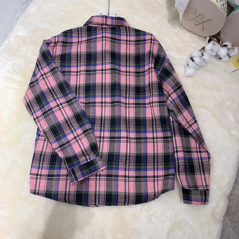 DAYIFUN Checkered Pocket Design Women's Long Sleeved Shirt Japanese Vintage Versatile Girls Blouse Spring Loose Casual Top