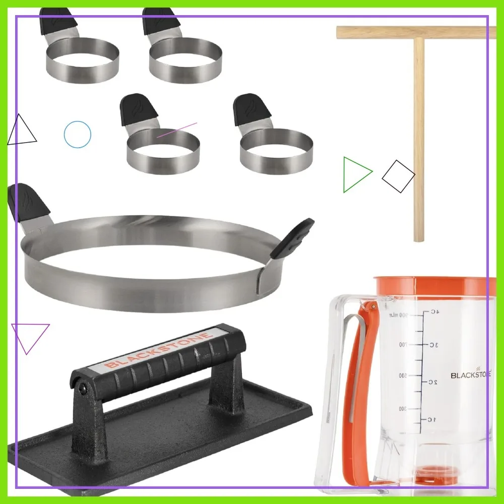 

8-Piece Breakfast Kit with Batter Dispenser, Griddle Press, Egg Rings, and Crepe Spreader for Easy Cooking